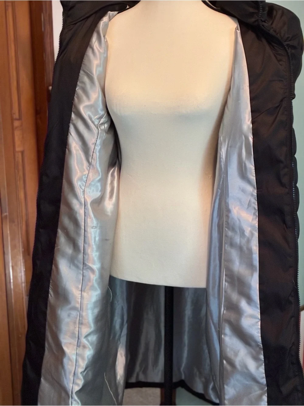 Women's Black Puffer Coat with Oversized Collar and hood